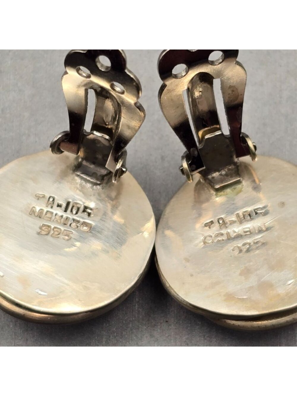 Taxco Sterling Silver Dome Clip On Earrings Mexico TA-105 Twisted Border 17.65g - Picture 4 of 9